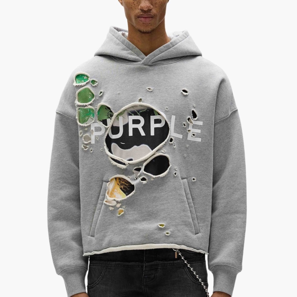Purple brand Gray Distressed Hoodie